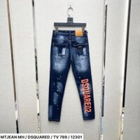 Quần jean Nam D.S.Q.2 Xanh vá Rách Phối Chữ Siêu Đẹp .Quần Bò Xanh boy Phố DSQ2 Vá Xước Chữ Ống Quần