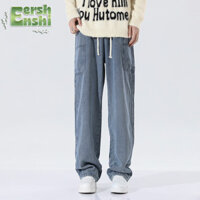 Quần jean nam EERSHENSHI phong cách Hồng Kông dáng rộng đa năng thiết kế túi lớn quần đơn giản