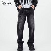 Quần jean nam ESEA, thời trang và phổ biến kiểu Mỹ cổ điển dáng rộng giản dị phong cách Nhật Bản Harajuku phong cách POP hip hop văn học quần jean phong cách unisex chất lượng cao