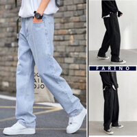 Quần jean nam FARINO baggy dáng rộng trơn cạp cao 2 màu đen xanh phong cách trẻ trung