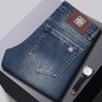 Quần jean nam Loewe484 Slim-fit Straight Street Wear Jeans Quần co giãn màu xanh đậm