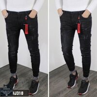 Quần jean nam màu đen cào rách nhẹ ôm co giãn j310