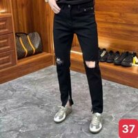 Quần jean nam màu đen đậm khóa gâu rách gối chất bò cao cấp co dãn 4 chiều form skinny adoshop M37 nhiều mẫu mới