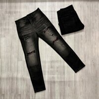 QUẦN JEAN NAM MÀU ĐEN RÁCH GỐI VÁ CARO ĐỎ PHONG CÁCH TRẺ TRUNG BOY PHỐ MÃ QJD05 Menswear