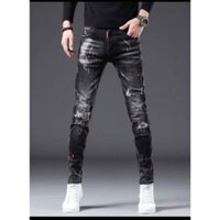 Quần Jean Nam Màu đen xám kiểu rách vẩy sơn co dãn thoáng mát  Phong Cách Trẻ Trung SOLOShop ms97