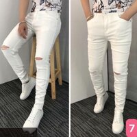 Quần jean nam màu trắng rách gối chất bò cao cấp co dãn 4 chiều cực đẹp, quần rin nam HD7 Nhiều mẫu mới
