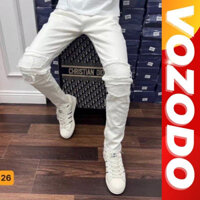Quần jean nam màu trắng rách vá da chất bò cao cấp co dãn 4 chiều cực đẹp form skinny quần bò nam Vozodo 22 mẫu mới