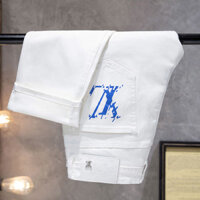 Quần jean nam màu trắng thêu co giãn vừa vặn thẳng