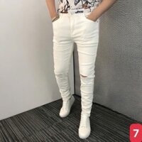 Quần jean nam màu trắng trơn rách gối chất bò cao cấp co dãn 4 chiều đẹp form dáng rin skinny ADO Q31 mới