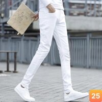 Quần jean nam màu trắng trơn không rách gối chất liệu bò jeans cao cấp co dãn 4 chiều đẹp form rin skinny LAVADO92