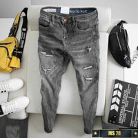 Quần jean nam màu xám rách chất bò cao cấp đẹp rin trơn form dáng skinny mẫu mới.