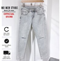 Quần Jean Nam Màu Xám Rách Gối,Quần Bò Nam Nam Rách Gối Vải Co Giãn Phong Cách MH STORE