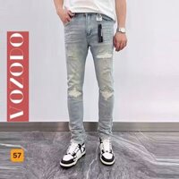 Quần jean nam màu xanh bạc rách chất bò cao cấp co dãn 4 chiều cực đẹp, quần bò nam Vozodo 57 nhiều mẫu mới