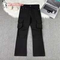 Quần jean nam mùa xuân thu Mỹ Retro Quần yếm ống rộng và giảm béo lưng cao