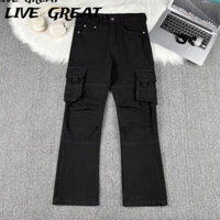 Quần jean nam mùa xuân thu Mỹ Retro Quần yếm ống rộng và giảm béo lưng cao