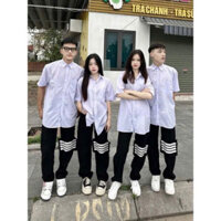QUẦN JEAN NAM NỮ KẺ 4 VẠCH GỐI MÀU ĐEN Quần Ống Rộng Phối Đáp Rách Gối Mã MỚi dành cho học sinh và sinh viên 2025
