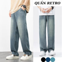 Quần jean nam nữ mài dáng baggy rộng RETRO WASH 2 màu đen xanh trơn basic ống suông form rộng MIAA chất bò cao cấp 2023