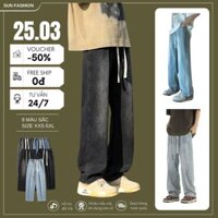 Quần jean nam nữ ống rộng bigsize, Quần jean cạp chun phong cách hàn quốc unisex, Quần jean cao cấp