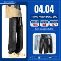 Quần jean nam nữ ống rộng bigsize SUN 09 quần jean cạp chun phong cách hàn quốc unisex