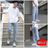 Quần jean nam nữ rách dáng baggy suông màu xanh trắng nhạt mài rách xước gối đùi đẹp 03 Pon.mens