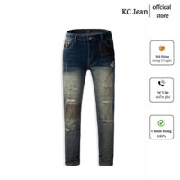 Quần jean nam ống bó streetwear,màu xanh vàng,vải denim co giãn,form slimfit SK007