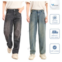 Quần jean nam ống rộng xám chuột, dáng suông, cạp cao Quần bò nam Baggy ống đứng - TENJI