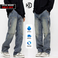 Quần Jean Nam Ống Suông 2 Khóa kéo Màu Retro Avocado, Quần Jeans baggy ống rộng nam nữ Retro Vintage QCCC