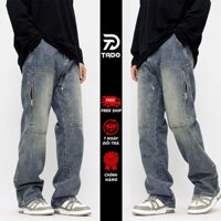 Quần Jean Nam Ống Suông Rộng Khóa Kép 2 Bên Avocado ,Quần Bò Baggy Phối Khoá Kéo Màu Retro Vintage Phong Cách