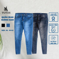 Quần jean nam ống suông TUTO5 Menswear  JT01 - quần bò nam vải xước slim fit basic trơn đen, xanh than co giãn tốt