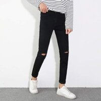Quần Jean Nam Phong Cách Đen Rách Gối Đẹp Y Hình
