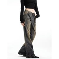 Quần jean nam phong cách Hồng Kông cổ điển kiểu Mỹ mùa xuân hè 2023, Quần ống rộng mới ống rộng hợp thời trang ống thẳng dáng rộng cho cặp đôi