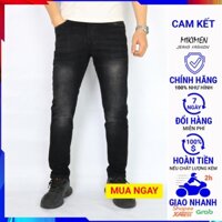 Quần jean nam, quần bò nam, đen trơn wash râu mèo, form slimfit, quần jean dày, co dãn, bền màu DJ10001