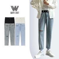 Quần Jean Nam Rách 1 Gối Phải  Form Dáng Baggy - Quần Bò Nam Nữ Ống Rộng Cá Tính JBGR1G