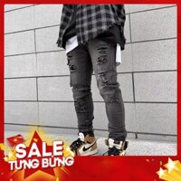 Quần jean nam rách - destroyed black gray denim -Hàng nhập khẩu