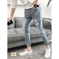 Quần jean nam rách gối cá tính xám trắng 44 MS27