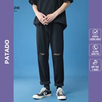 Quần jean nam rách gối dáng baggy ống suông rộng vải jeans cao cấp
