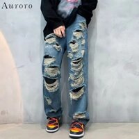 Quần jean nam rách gối from rộng unisex quần baggy rách street style  oversize thời trang Quần bò rách gối unisex phong cách Hàn Quốc quần hiphop nam Denim chất đũi cao cấp quần jean bé trai