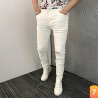Quần jean nam rách gối màu trắng trơn boy phố chất bò cao cấp co dãn 4 chiều form dáng skinny LAVADO MD1 mới