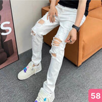 Quần jean nam rách gối màu trắng trơn chất bò cao cấp co dãn 4 chiều đẹp form dáng skinny boy phố Havado m58 mẫu mới