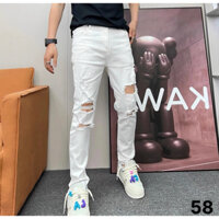 Quần jean nam rách gối màu trắng chất bò cao cấp co dãn 4 chiều cực đẹp rin trơn from dáng skinny đẹp LEPHG MS50