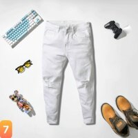 Quần jean nam rách gối màu trắng trơn chất bò cao cấp co dãn 4 chiều đẹp form dáng skinny boy phố Lavado M7 mẫu mới