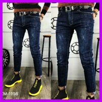 Quần Jean Nam Rách Gối Màu Xanh Họa Tiết Lạ Vải Xịn mã 1198 🌟
