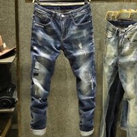 Quần JEAN Nam Rách Gối Phối Chữ Cực Phong Cách Độc
