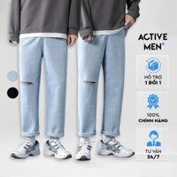 Quần jean nam rách gối, quần bò ống rộng rách gấu dáng baggy hàn quốc hottrend