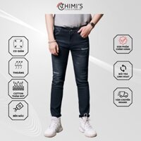 Quần jean nam rách gối sước ống CHIMI 9363 quần bò dáng Slim Fit màu Đen xám vải Cotton co giãn thoáng mát dễ vận động