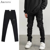 Quần jean nam rách gối thời trang denim quần jean ống đứng unisex Quần bò rách gối denim Quần jean ôm uncover quần jean nam đen rách gối tiếng nhật hiphop quần jean đen quần jean đen nam quần bò nam boy phố