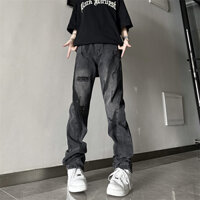 Quần Jean Nam Rách Thu Đông 2025 Mới Rửa Họa Tiết Trầy Xước Quần Ống Thẳng Chống Mài Mòn Rách Màu Tương Phản Quần