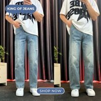 Quần Jean Nam Rách Xước Form Suông Màu Xanh, Quần Jean Baggy Nam Ống Đứng Hot Trend 301 - KOJ