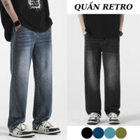Quần jean nam RETRO dáng baggy cạp cao MIAA màu đen xanh trơn Basic ống suông rộng chất bò co giãn cao cấp 2023