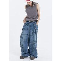 Quần jean nam retro form rộng dài quần jean ống rộng nữ Hiphop quần bò nữ Hàn Quốc Cho quần jean nam cao cấp